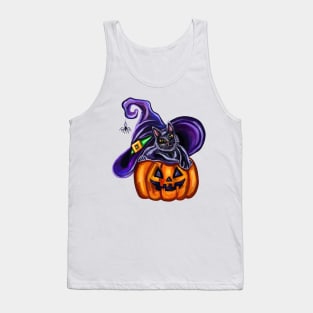 Halloween Witch Cat on JackOLantern Tank Top